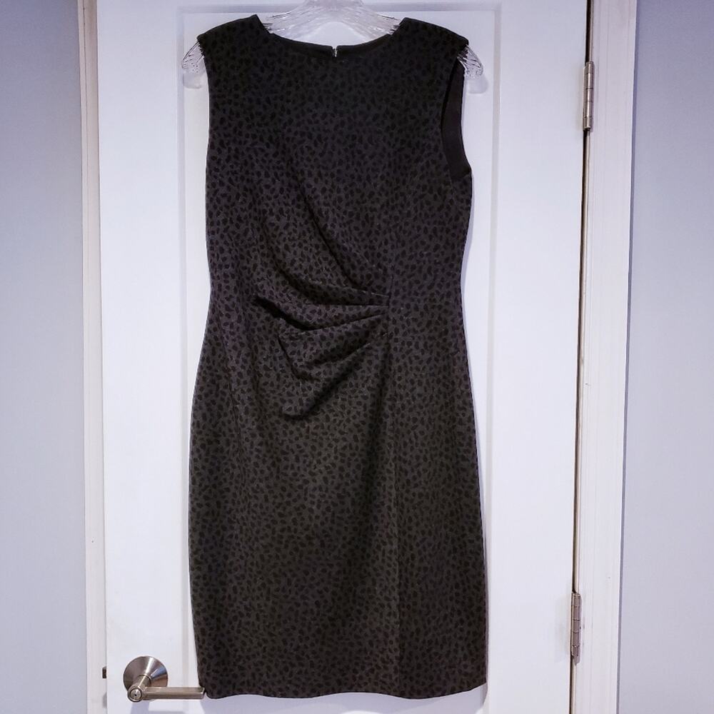 Tahari Leopard Print Ruched Draped Sheath Midi Dress Black Gray Size 8